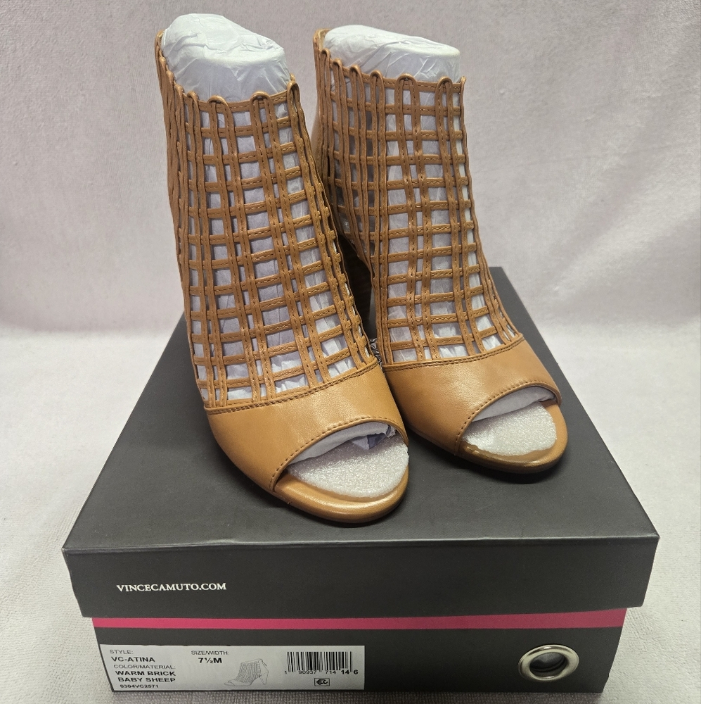 Vince Camuto VC-Atina 7.5M Tan Peep-Toe Women's Heels